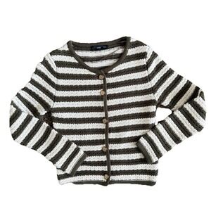 Mango Chunky Knit Sweater Cardigan‎ Women's SM Striped Equestrian Preppy Money